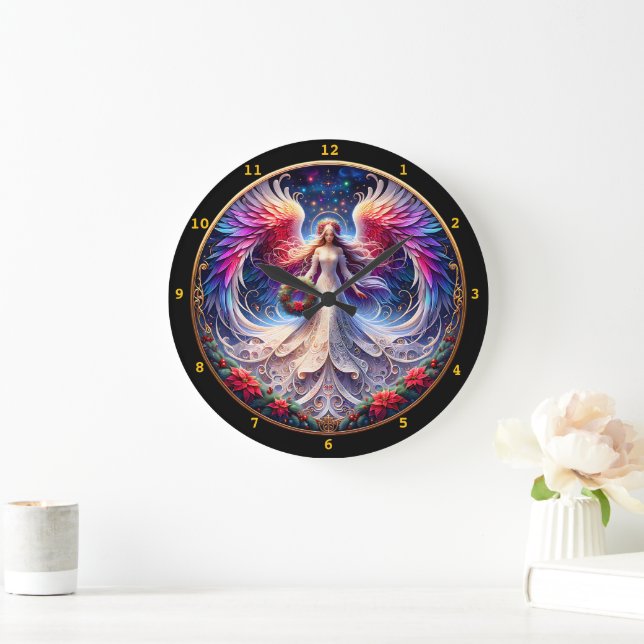 Angelic Design with Vibrant Wings and Patterns Large Clock (Home)