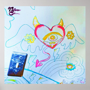 Angelic Devil Heart Graffiti Art Print