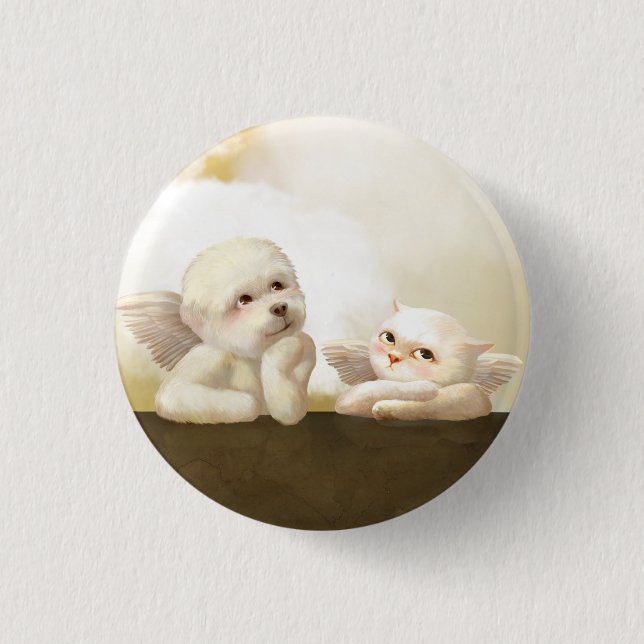 Angelic Dog and Cat on Cloud 1 Inch Round Button (Front)