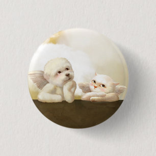 Angelic Dog and Cat on Cloud 1 Inch Round Button