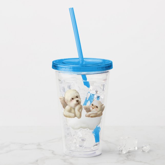 Angelic Dog and Cat on Cloud Acrylic Tumbler (Front Ice)