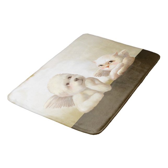 Angelic Dog and Cat on Cloud Bath Mat (Angled)
