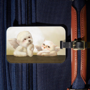 Angelic Dog and Cat on Cloud Luggage Tag