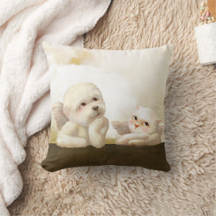 Angelic Duo: Smiling Bichon & Bao Bao Cloud Throw Pillow