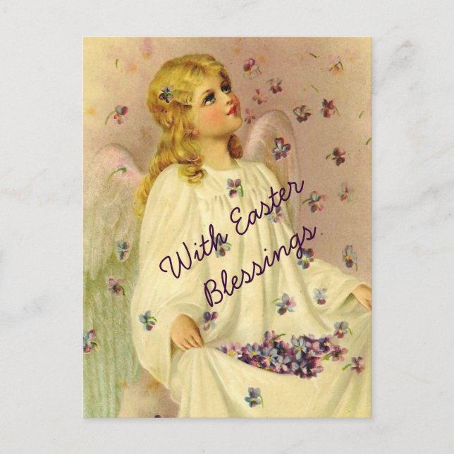 Angelic Easter Blessings With Violets Holiday Postcard (Front)