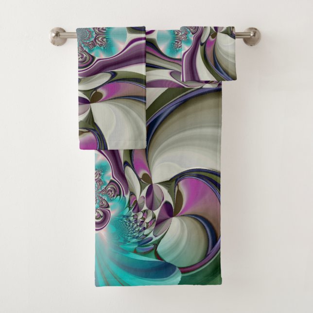 Angelic Elegant Purple and Cyan Bath Towel Set (Insitu)