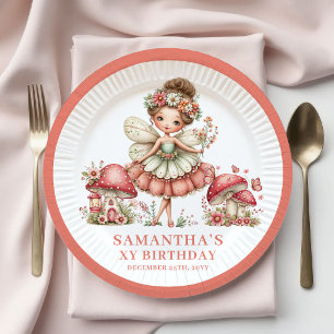 Angelic Fairy 4th Birthday Pastel Pink Floral   Paper Plate