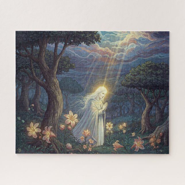Angelic Figure Praying in Holy Mysterious Garden Jigsaw Puzzle (Horizontal)