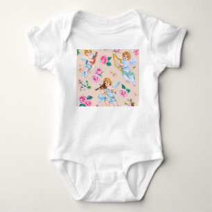 Angelic Florals: Vintage Cupid Pattern Baby Bodysuit