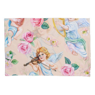 Angelic Florals: Vintage Cupid Pattern Pillowcase