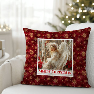 Angelic heavenly Christmas angel red gold pillow