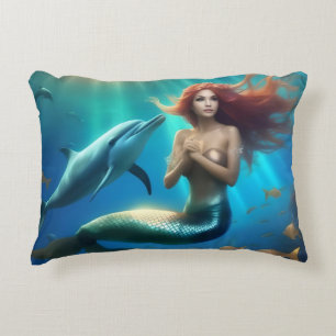 Angelic Mermaid Swimming With Dolphins, Accent Pillow
