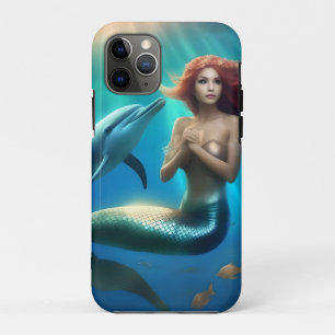 Angelic Mermaid Swimming With Dolphins, iPhone 11 Pro Case