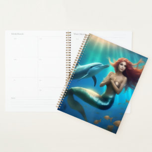 Angelic Mermaid Swimming With Dolphins, Planner