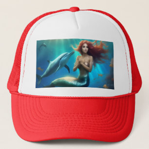 Angelic Mermaid Swimming With Dolphins, Trucker Hat