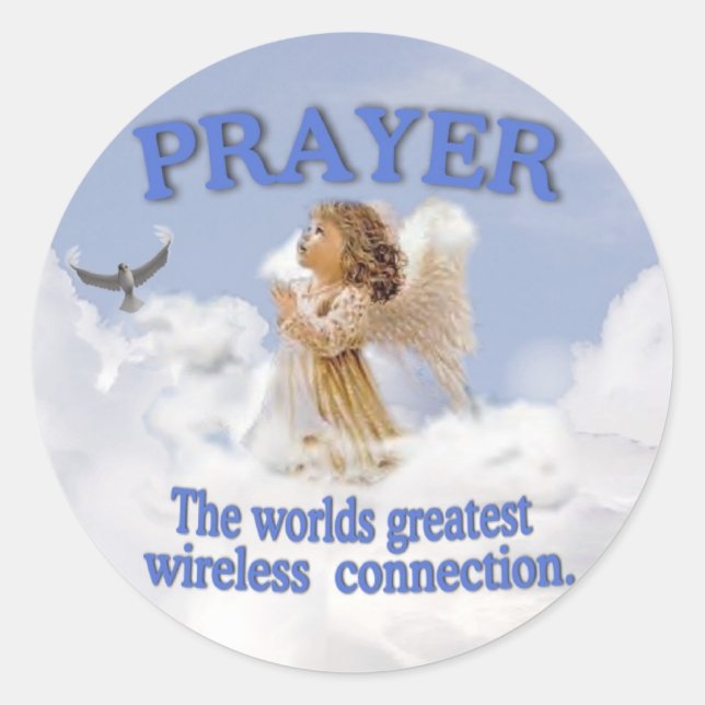Angelic Prayer Worlds Greatest Wireless Connection Classic Round Sticker (Front)