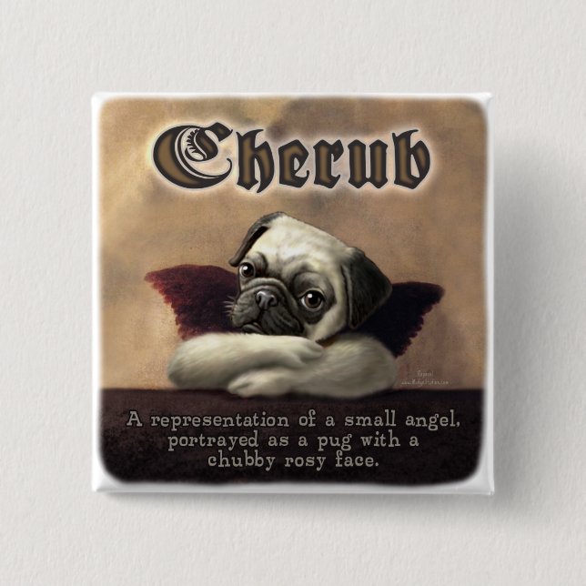 Angelic Pug Cherub Gift Items 2 Inch Square Button (Front)