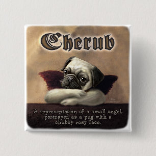 Angelic Pug Cherub Gift Items 2 Inch Square Button