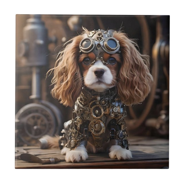 Angelic Puppy Cavalier Spaniel Steampunked, Tile (Front)