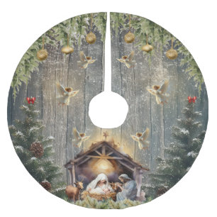 Angelic Radiant Nativity Scene Christmas  Brushed Polyester Tree Skirt
