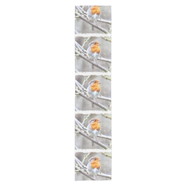 Angelic Robin Watercolor Short Table Runner (Front)