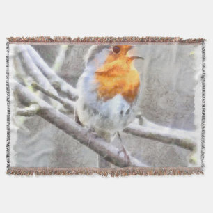Angelic Robin Watercolor Throw Blanket