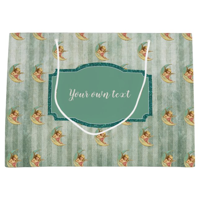 Angelic Vintage Sage Green Stripes Large Gift Bag (Front)