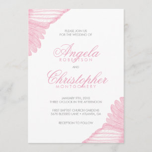 Angelic Wing Feathers Pink and Grey Invitation