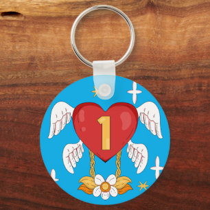 Angelic Wings Heart With Number One in The middle Keychain