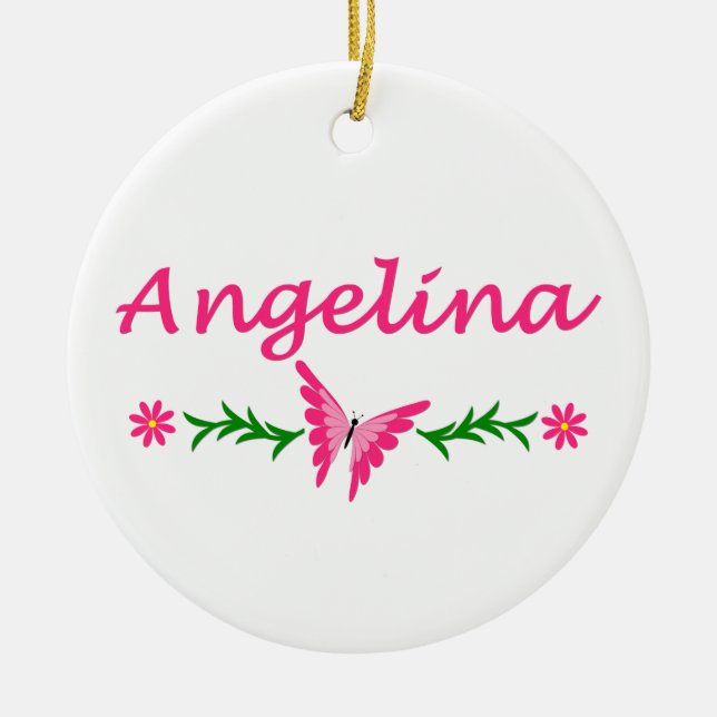 Angelina (Pink Butterfly) Ceramic Ornament (Front)