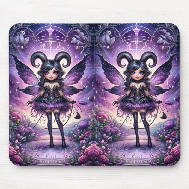 Angelina Purple Gothic Fairy Scorpio Horns Zodiac  Mouse Pad (Front)