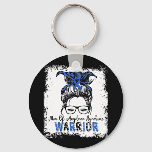Angelman Syndrome Awareness Mom Warrior Blue Ribbo Keychain