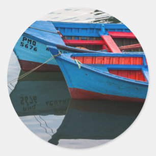 Angelmo harbour, fishing boats. classic round sticker