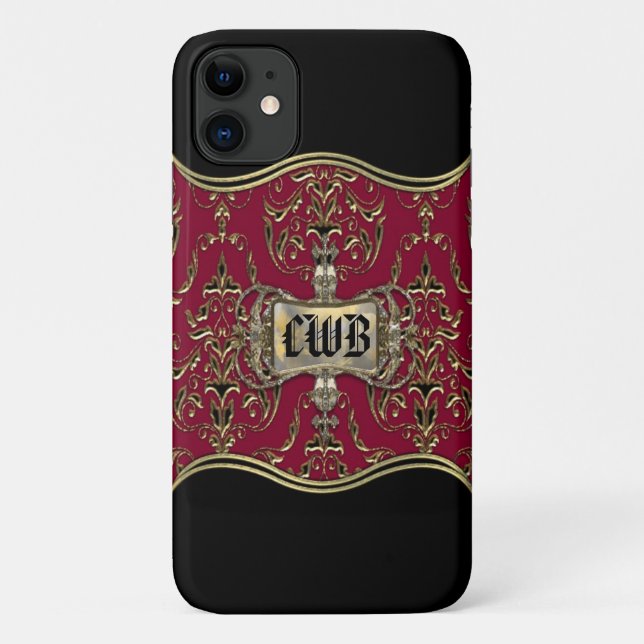 AngelRhyse Crimsong Elegant Damask Monogram Case-Mate iPhone Case (Back)