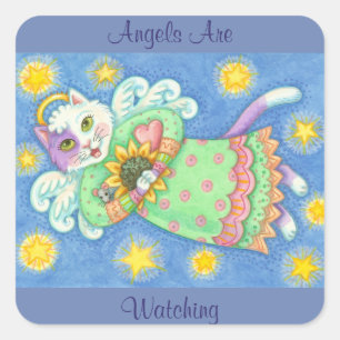 ANGELS ARE WATCHING, CAT STICKERS Square, Sheet