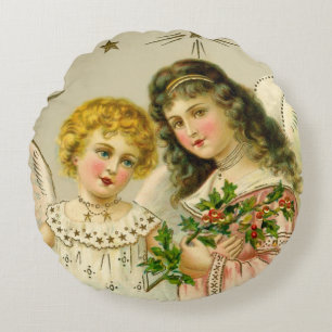 Angels at Christmas Round Pillow