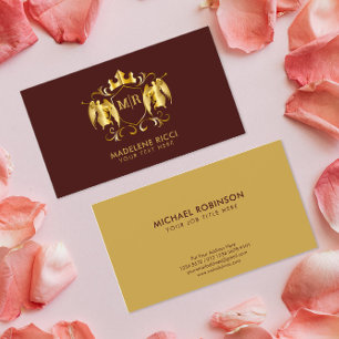 Angels Crest   Luxurious Gold Initial on Burgundy Business Card