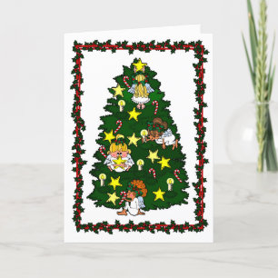Angels Decorating Christmas Tree Holiday Card
