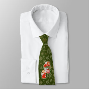 Angels Decorating on Green with Gold Snowflakes Tie