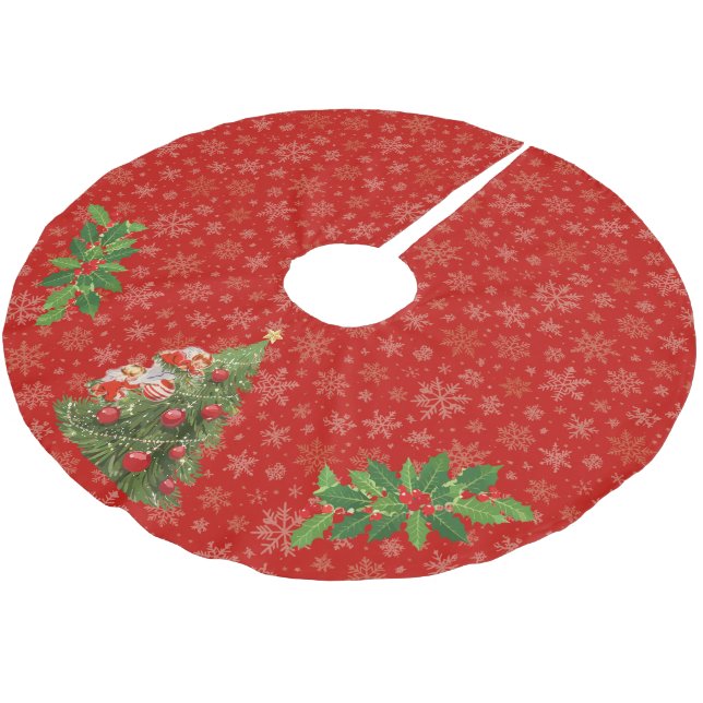 Angels Decorating the Christmas Tree Brushed Polyester Tree Skirt (Angled)