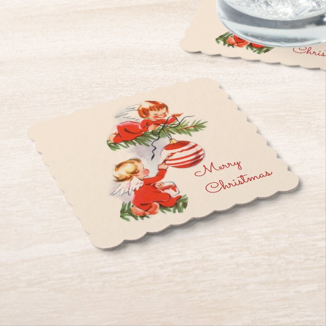 Angels Decorating the Christmas Tree Coaster (Angled)