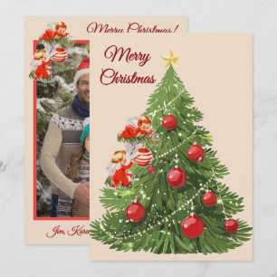 Angels Decorating the Tree Creme Holiday Card