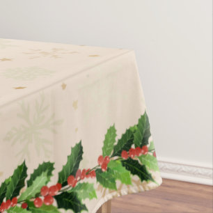 Angels Decorating the Tree Holly N Berries Trim Tablecloth