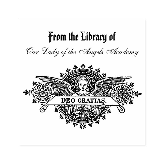 Angels Deo Gratias Personalized Latin Book Plate Rubber Stamp (Imprint)