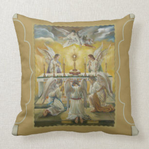 Angels Eucharist Adoration Altar Monstrance Throw Pillow
