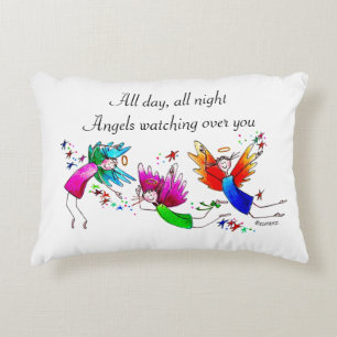 Angels Flying Happily “All Day” Watercolor Sketch Accent Pillow