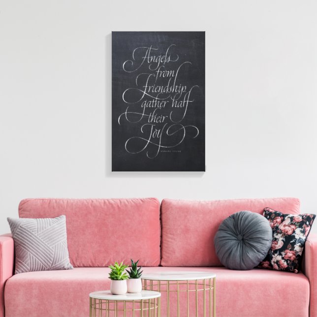 Angels & Friendship Quote Chalkboard Calligraphy Canvas Print (Insitu(LivingRoom))