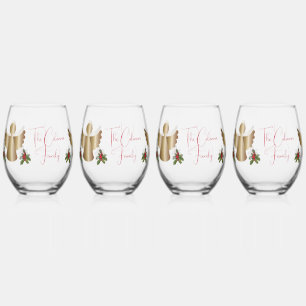 Angels & Holly Personalized Drinkware Set Stemless Wine Glass