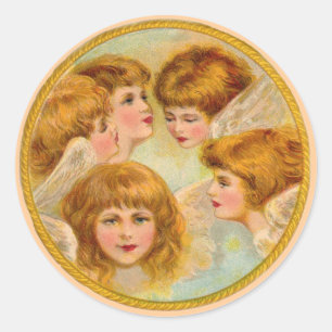 Angels In A Gold Ring Circle Classic Round Sticker