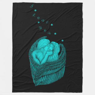 Angels Kissing , black and green Design Fleece Blanket
